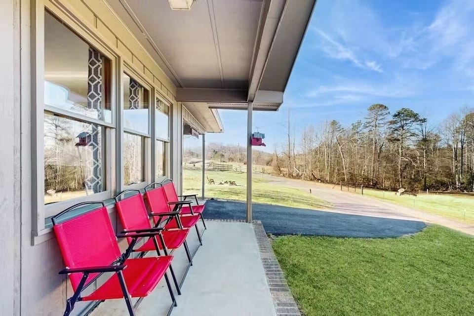 Front porch overlooking animal pastures