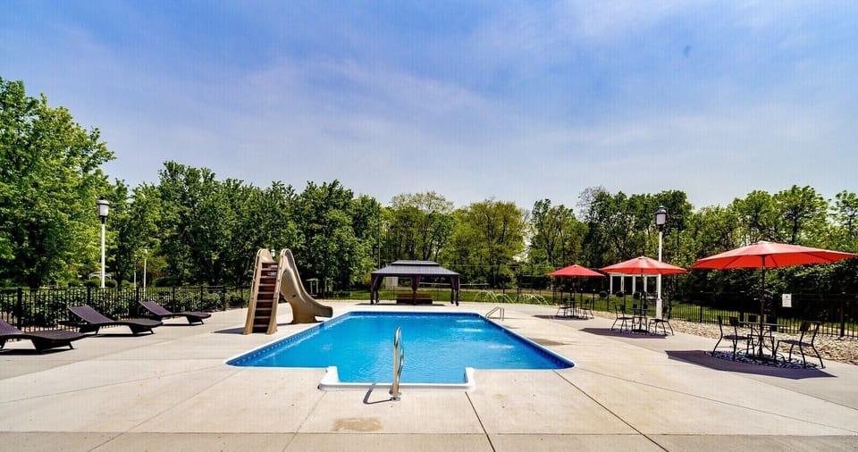 Outdoor  Pool with Slide and Gazebo.