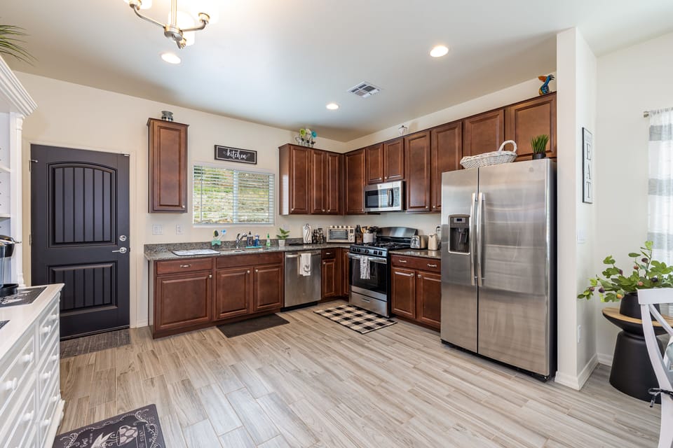 Fully equipped kitchen has everything to make a meal