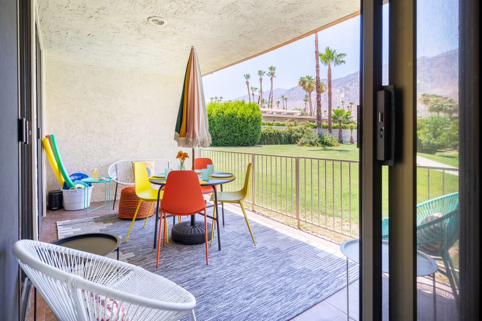 Step through to the West facing patio and enjoy the beautiful mountain view.
