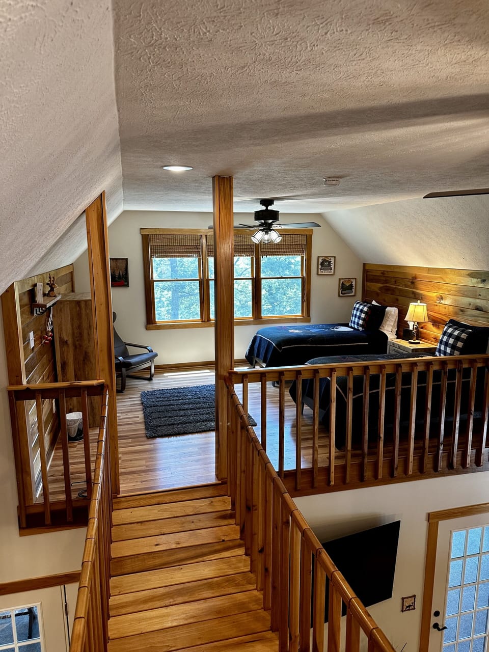 View from loft 1 to loft 2 which are connected by a swinging bridge