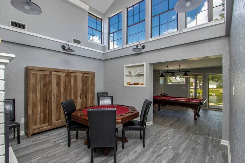 Card room complete with cards, poker chips, and games for all ages.