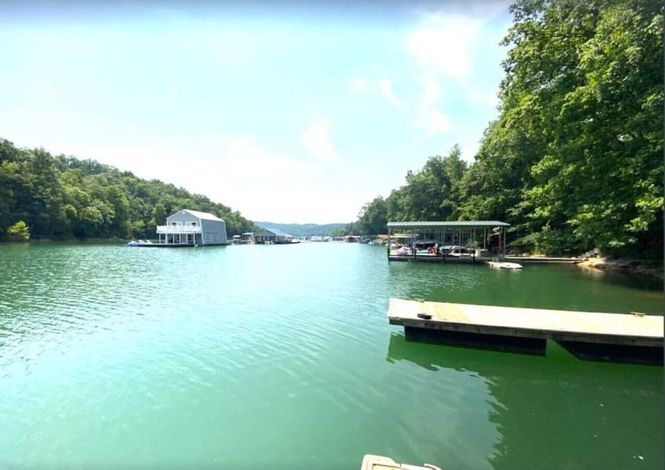 Deep cove sheltered off the main channel, ideal for low-traffic, safe swimming