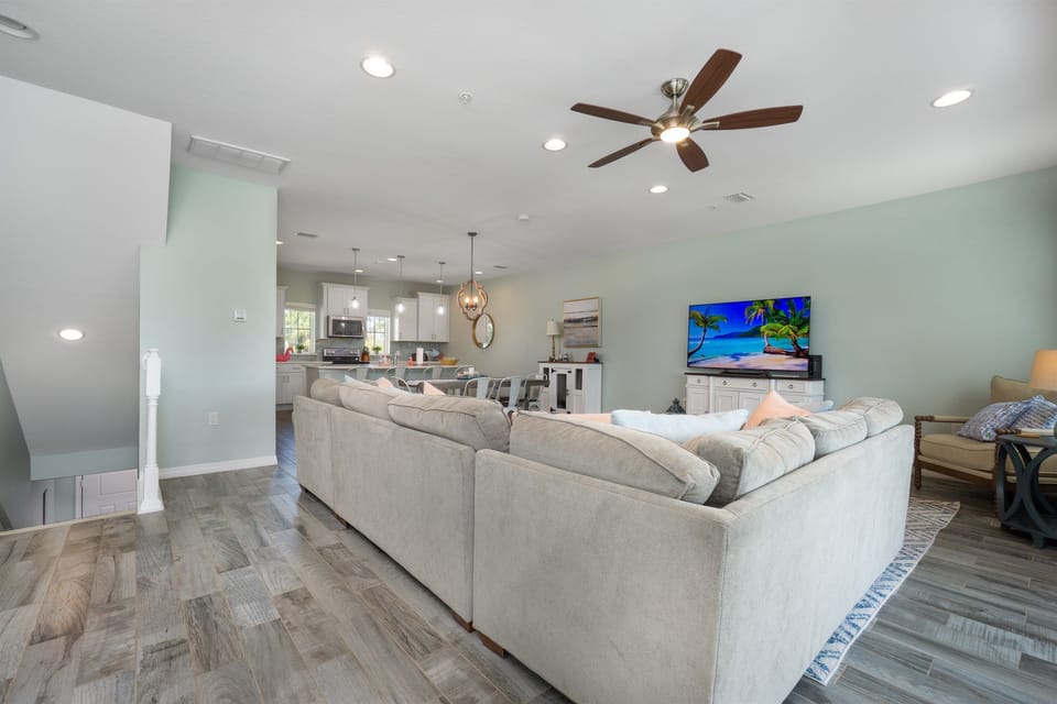 Enjoy a movie night or family game night in the living/dining area