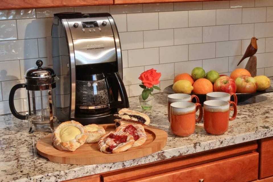 Enjoy French press or drip coffee with breakfast