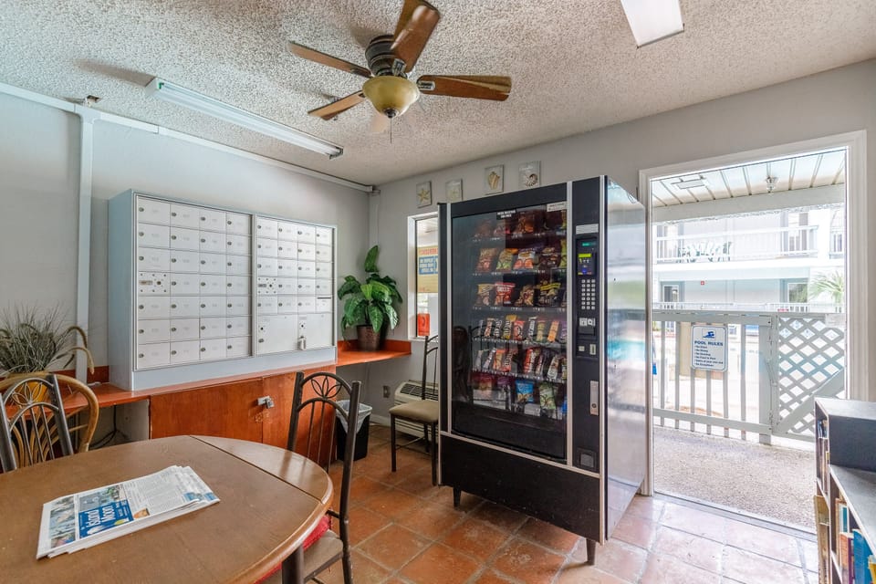 Grab snacks anytime from your convenient lobby vending area, complete with seating and pool access.