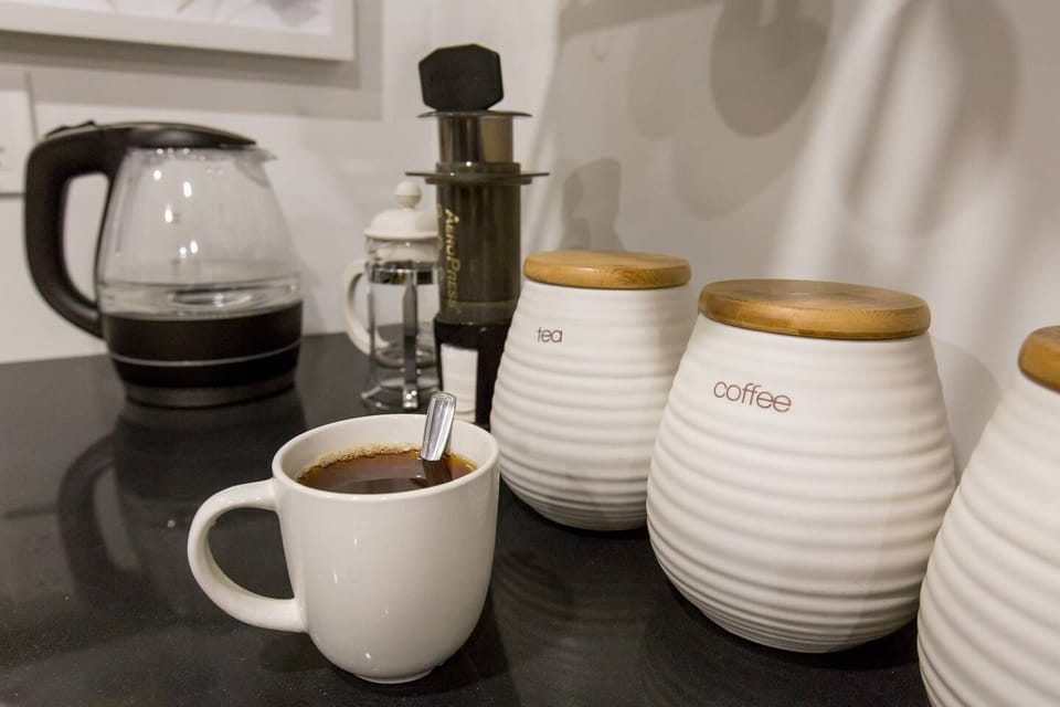 Complimentary tea and fresh locally roasted Transcend Coffee.