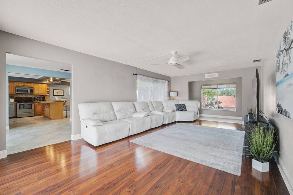 Enjoy a movie on the family sized couch