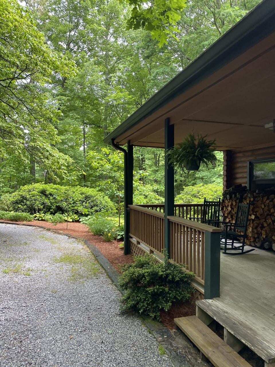 Front Porch, rocking chairs (2), wood for fire pit or fireplace, swing.