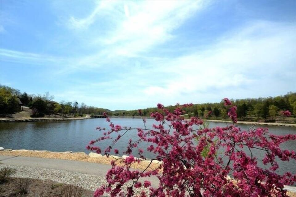 Hiking trails wind around the lake and pool.