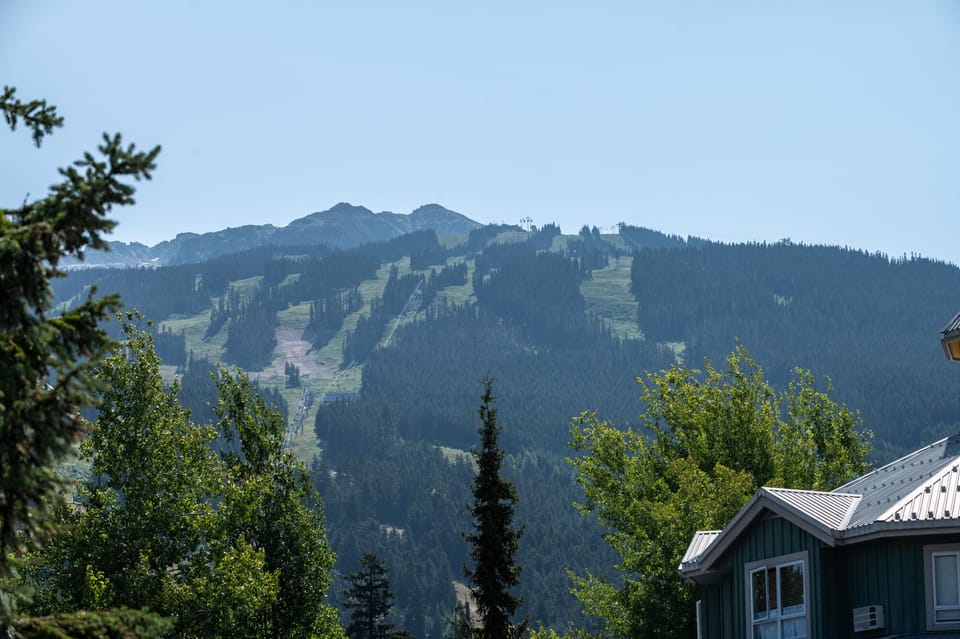 Views from Deer Lodge on the village stroll looking up at Whistler mountain.