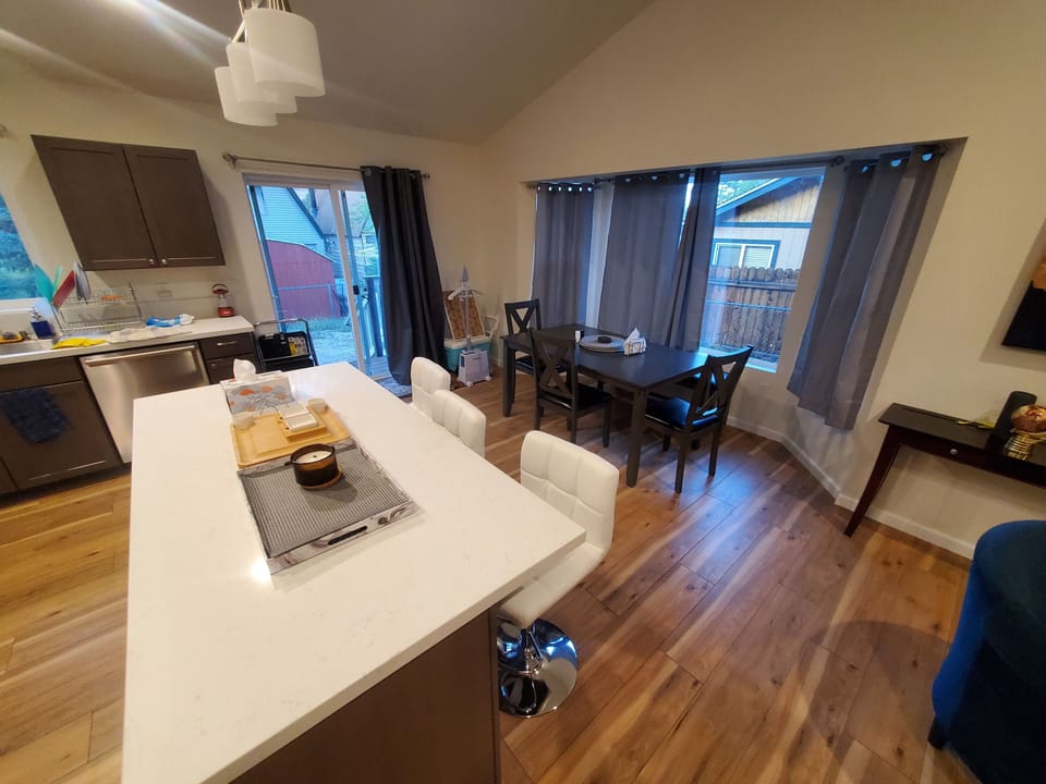kitchen island and dining table