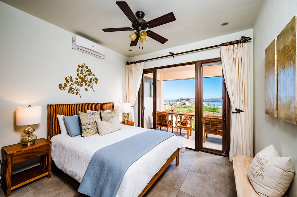 1st bedroom with queen size bed, large closet, full bath and private balcony.