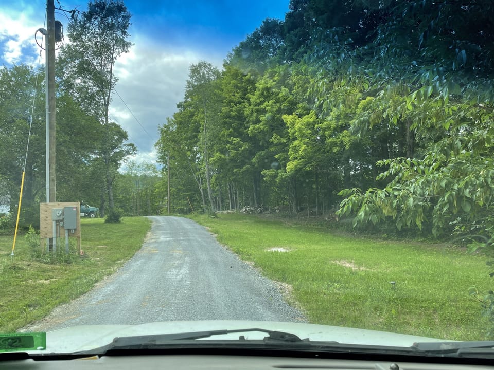 Looking down driveway.
