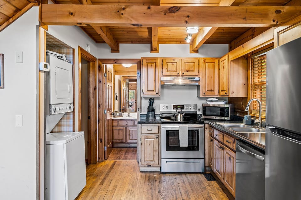 Kitchen and washer / dryer.