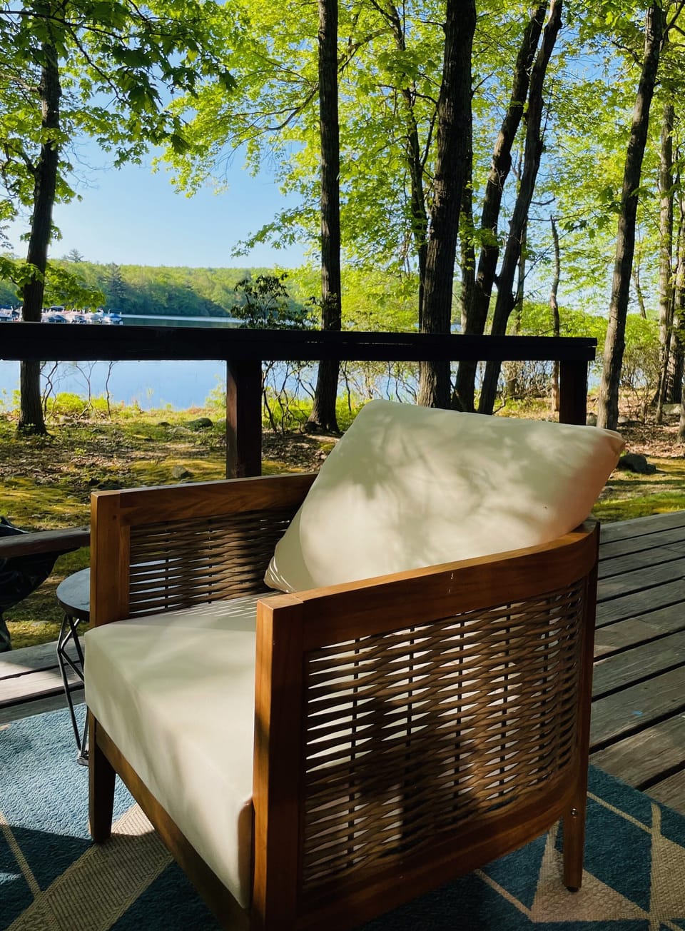 Outdoor deck with relaxing view of Boulder Lake, Poconos