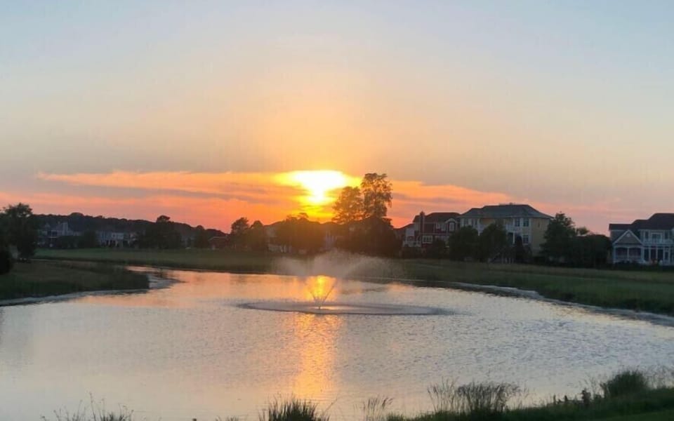 Sunset with Fountain in background 