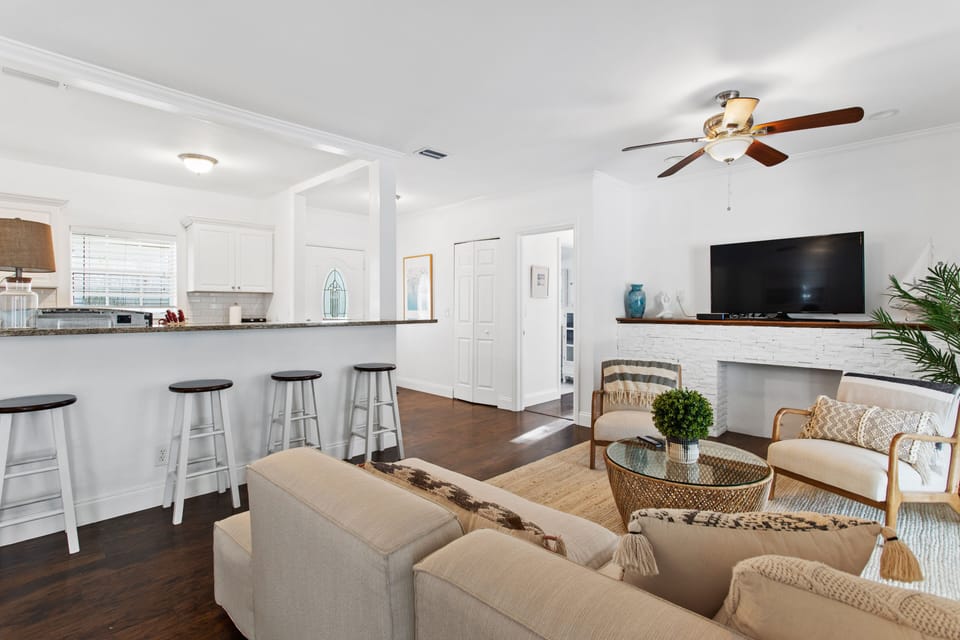 Bar seating is very convenient to chat with those in the kitchen.