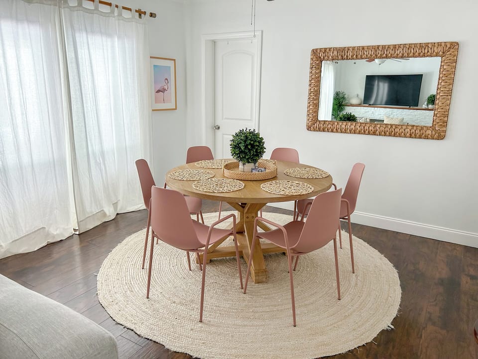 Living room, and dining area. Eat a meal inside or outside on the patio. 
