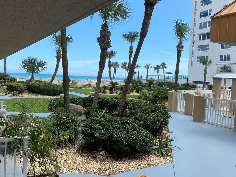 View from your patio towards the pool (and the edge of the diner patio area)