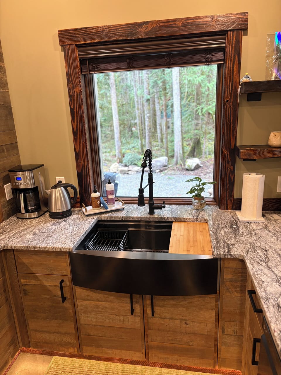 Great views of backyard from our custom kitchen, Black Diamond Inn - Glacier WA