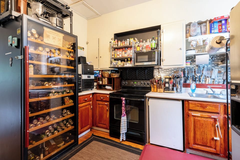 Kitchen with beverage refrigerator 