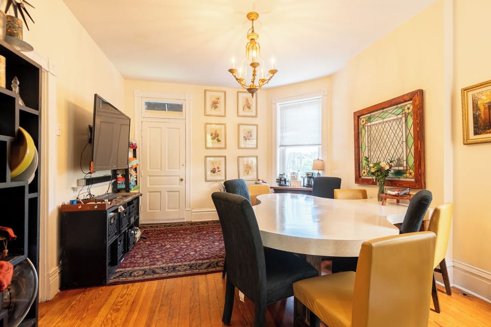 Dining room with coffee station, and television