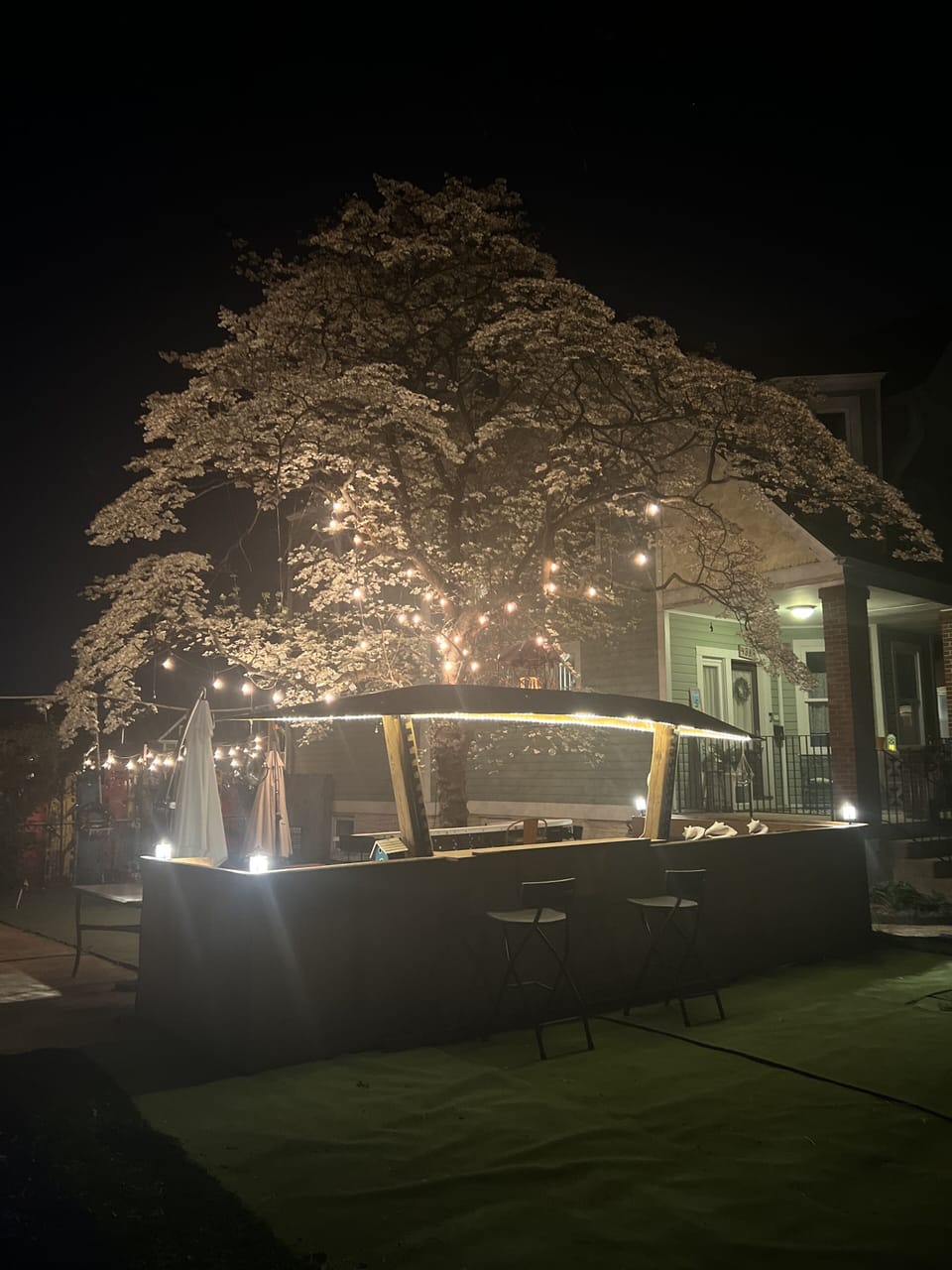 Tiki bar at night