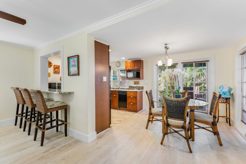 Fully equipped kitchen steps away