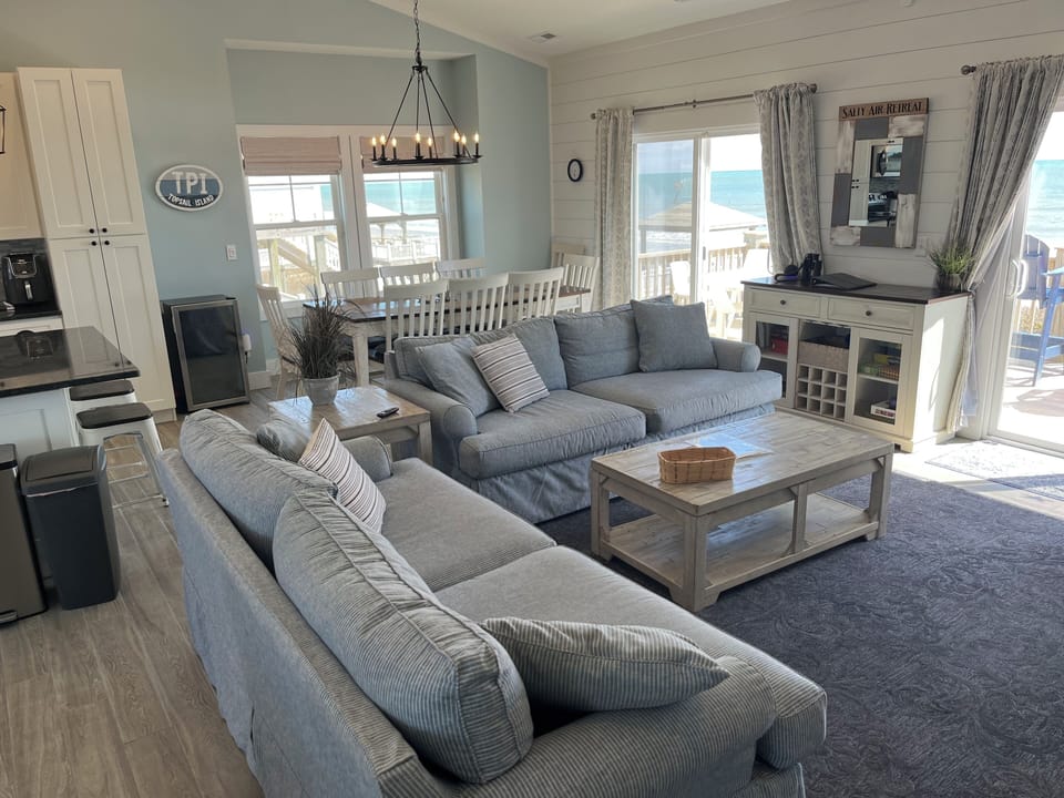 Ample couch space for Ocean views or late night family movies.