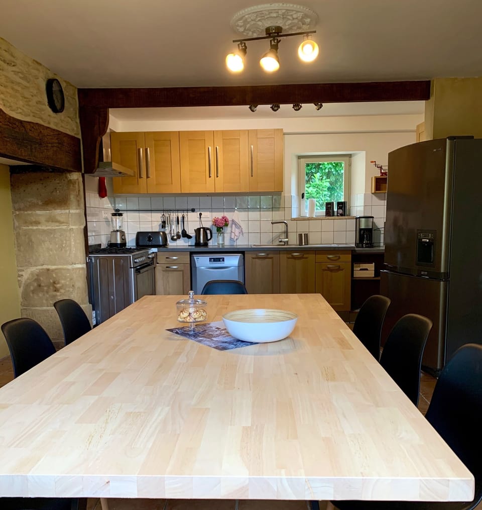 A large wooden table