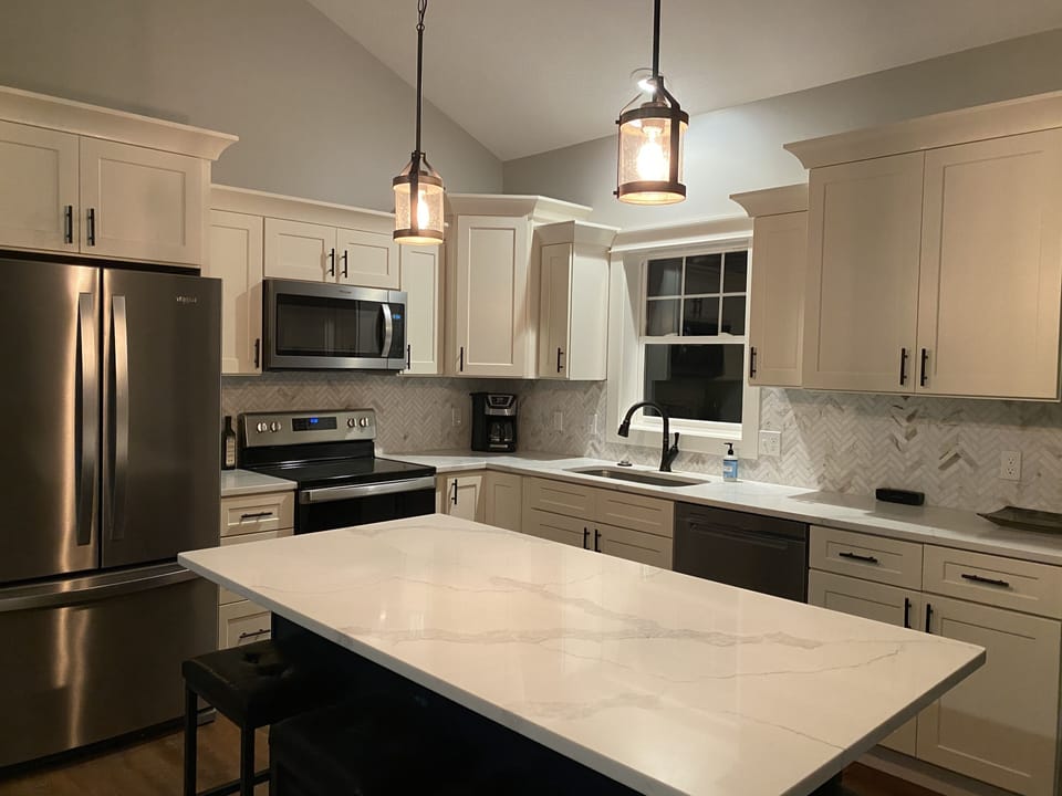 Fully stocked kitchen with island
