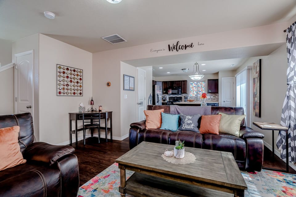 View of the livingroom and kitchen area.