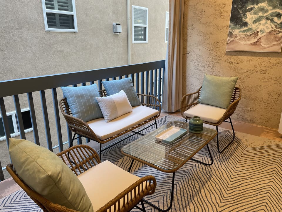 Patio with curtains open