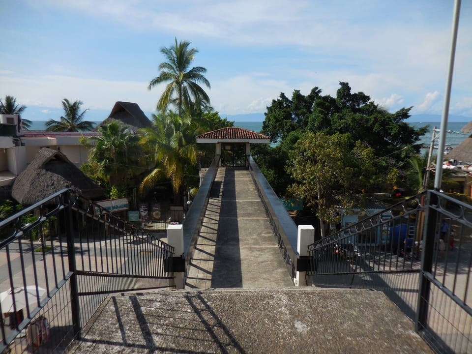 Sky bridge over the street. Key card for gate available with deposit from office