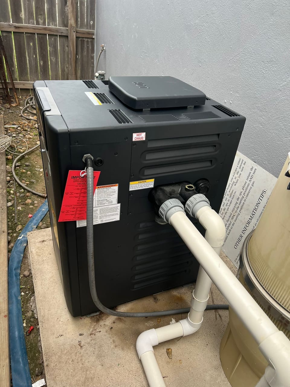 SPA Heater was replaced on 12-8-2021 to assure it works during cold weather.