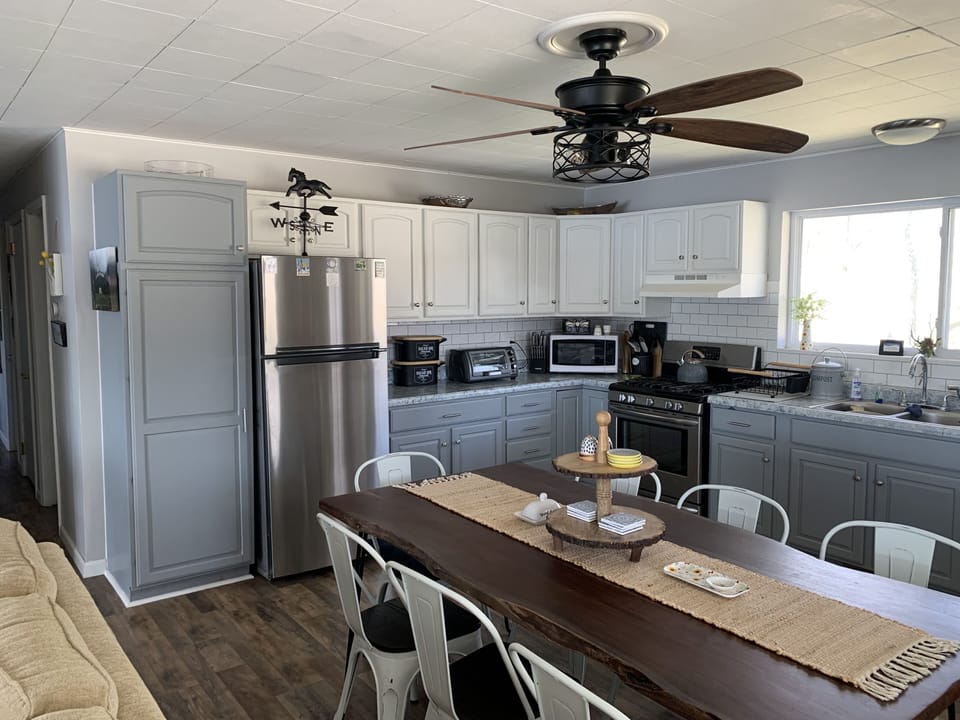 Kitchen with table seating for 8.