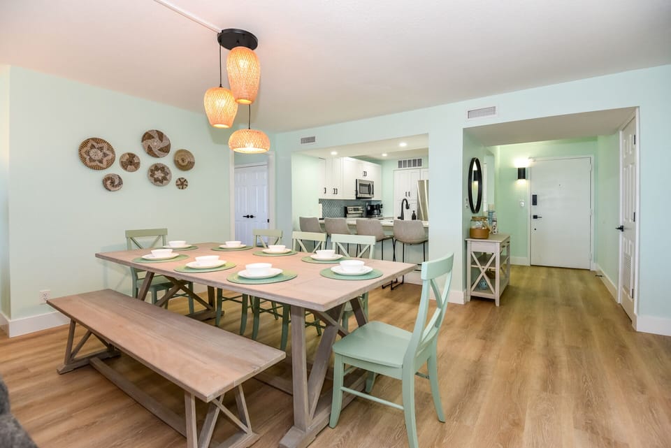 Large farm table with enough seating for 8+ 