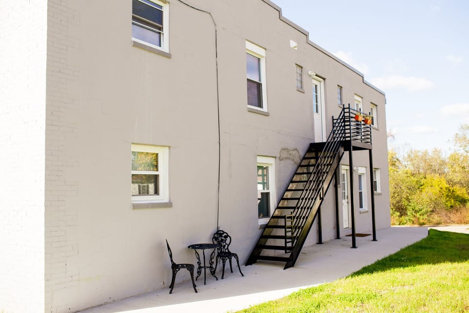 Suite #5 is assessable from the outdoor staircase. A code is required to enter.