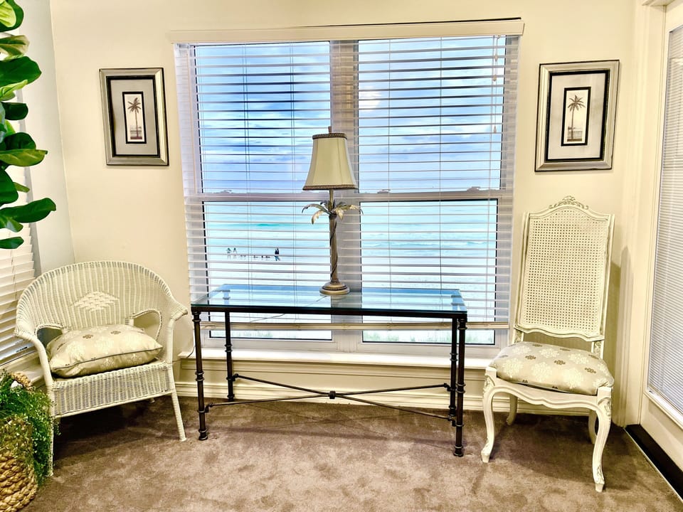 Master Bedroom view of ocean with seating area