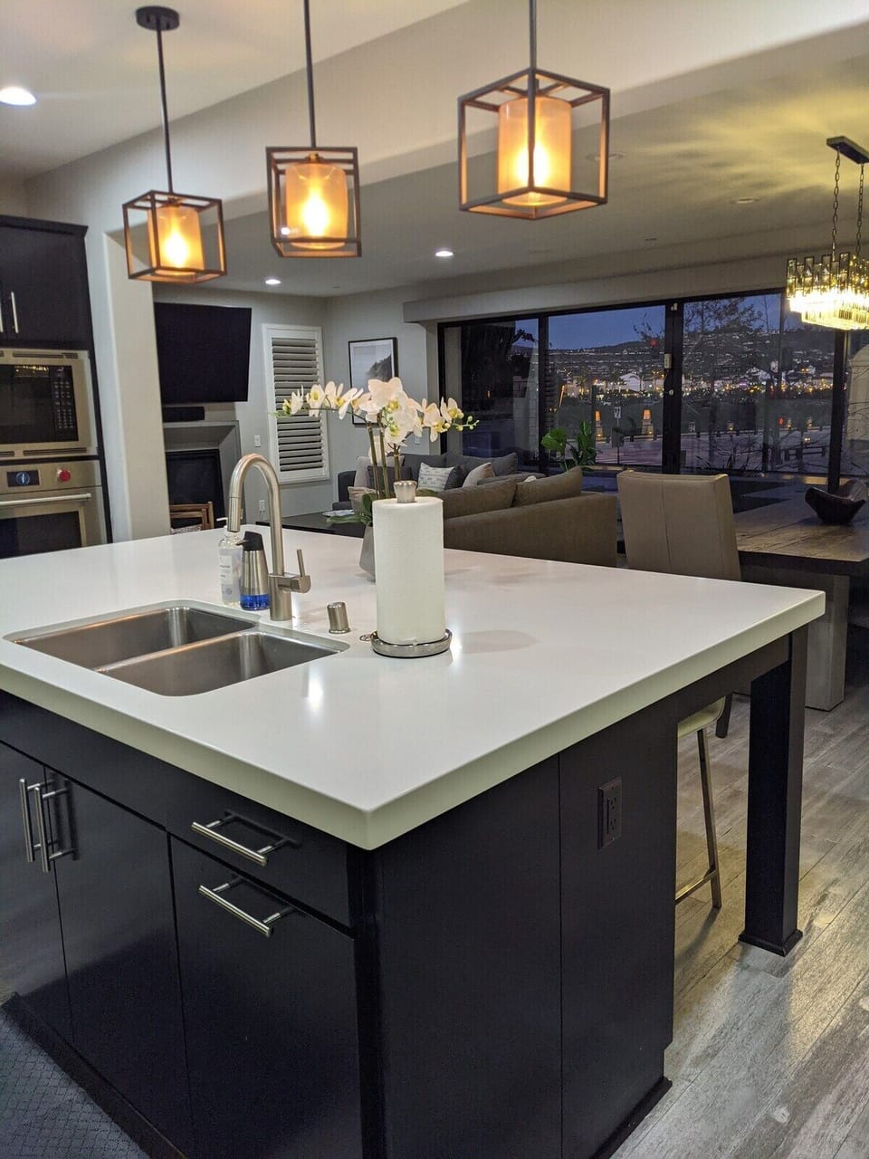 Large kitchen island with Quartz counter top