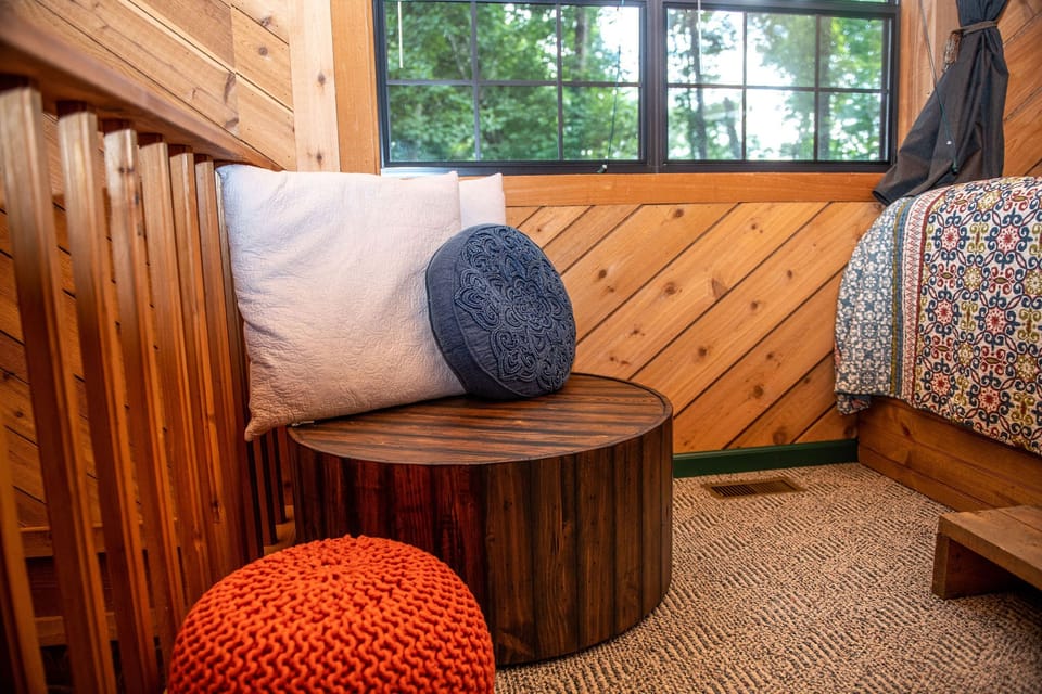 The small table can be rolled out for game playing.