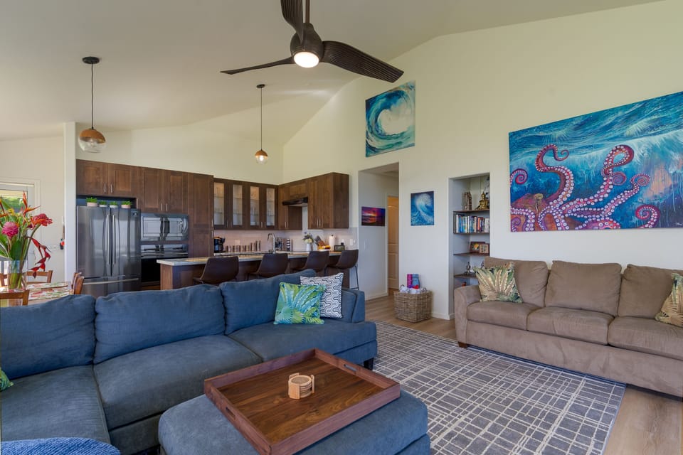 Spacious living area includes a queen size sofa bed for additional guests.
