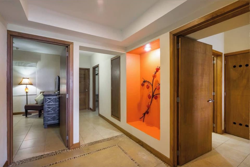 Tropical-inspired decor and beachy vibes throughout
