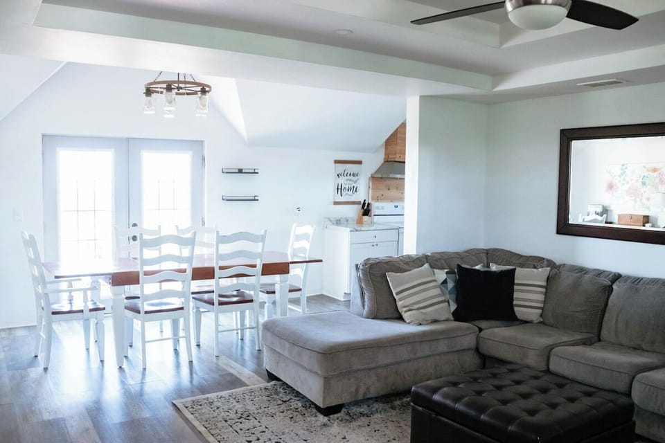 The Cordova Retreat is the ideal solution for guests visiting the Ark Encounter. The living room (pictured) is open and spacious, and the family room upstairs provides a second option for kids to hang out.