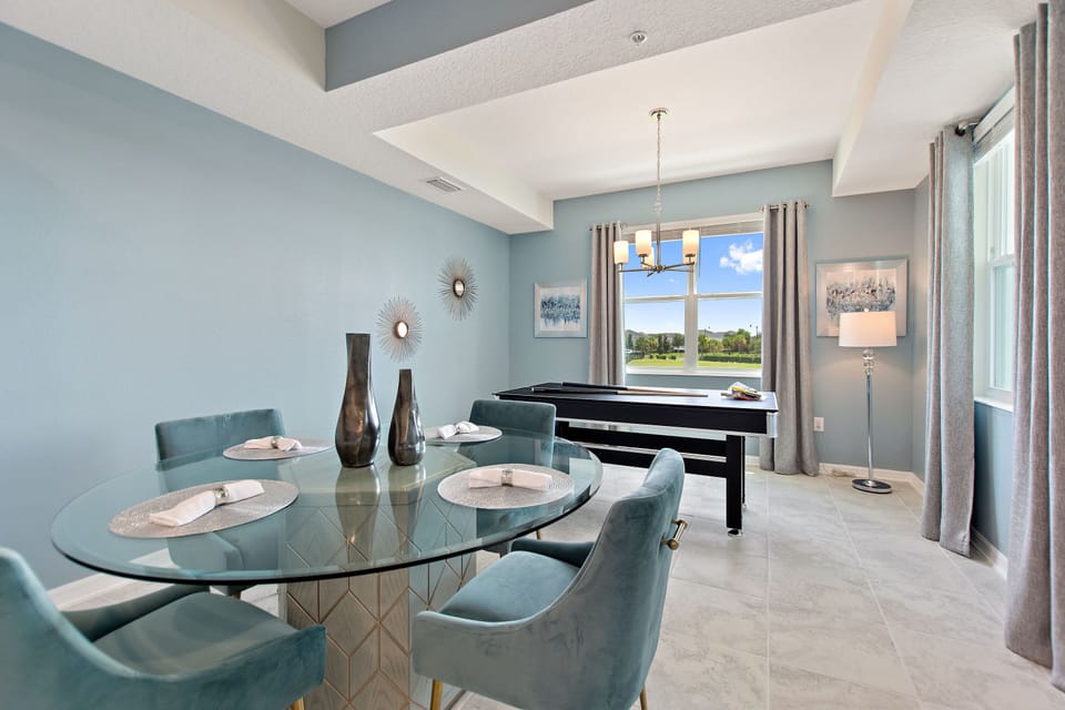 Elegant dining area and ping pong table