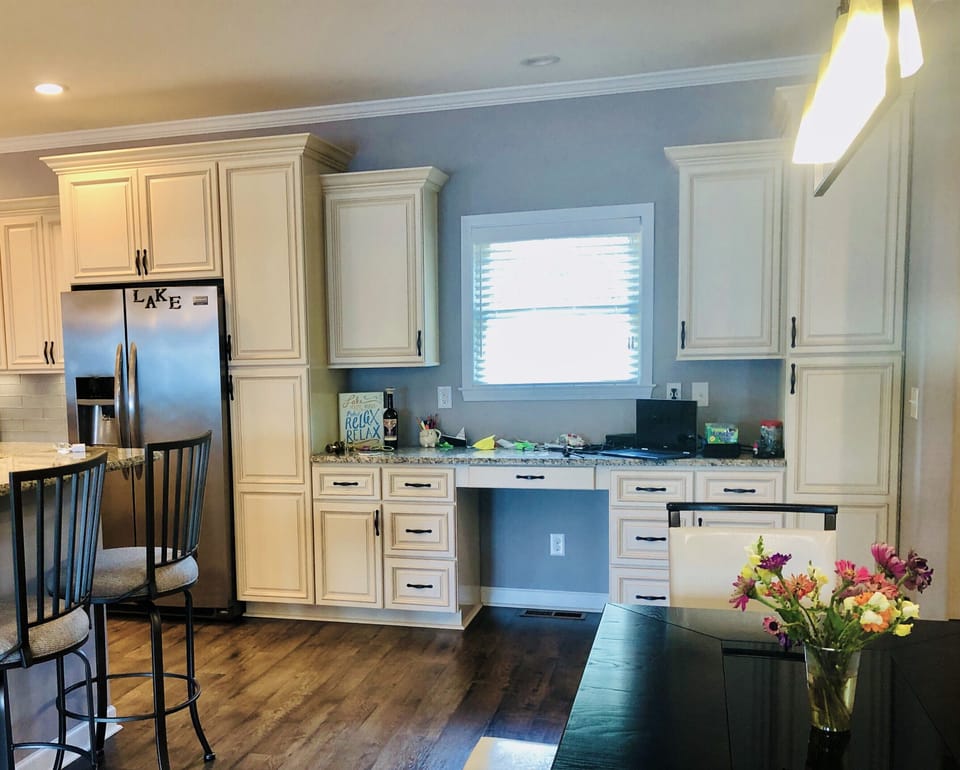 The kitchen has TONS of room, including an office area. 