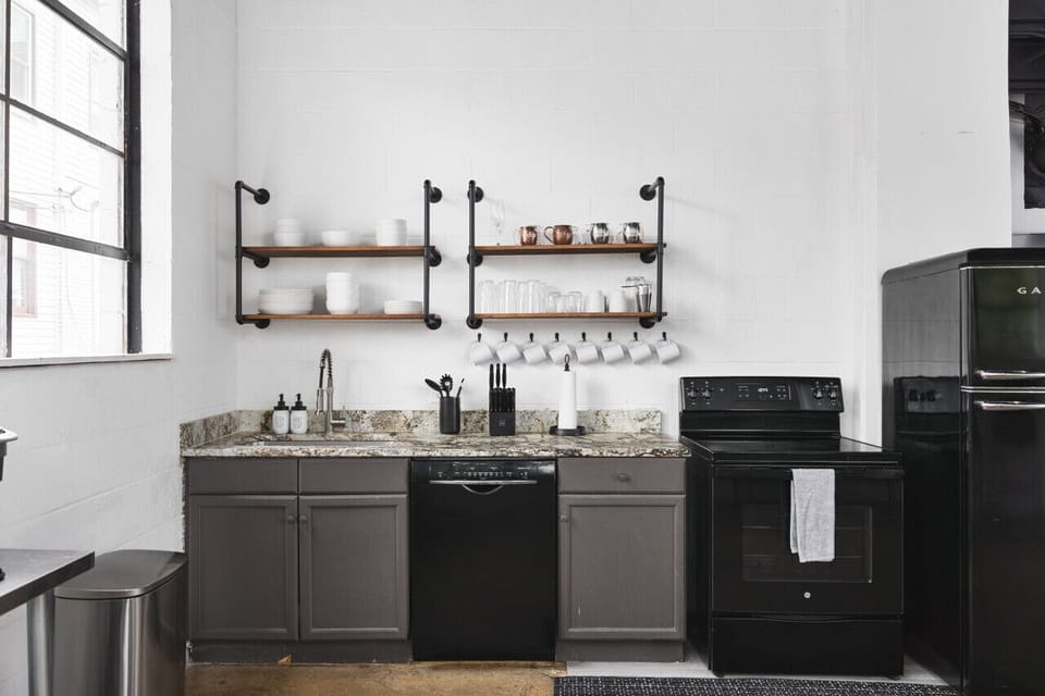 Our kitchen is stocked with all the items you could need.