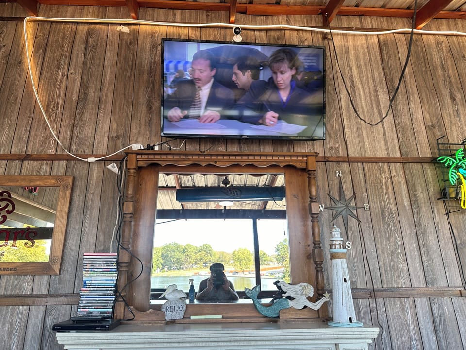 Great place to watch a movie with the lake in the background propane heater!