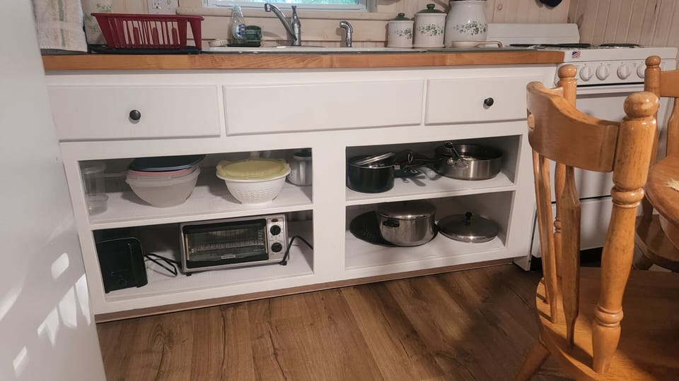 Kitchens include most of what you'll need for cooking, if you decide to stay in